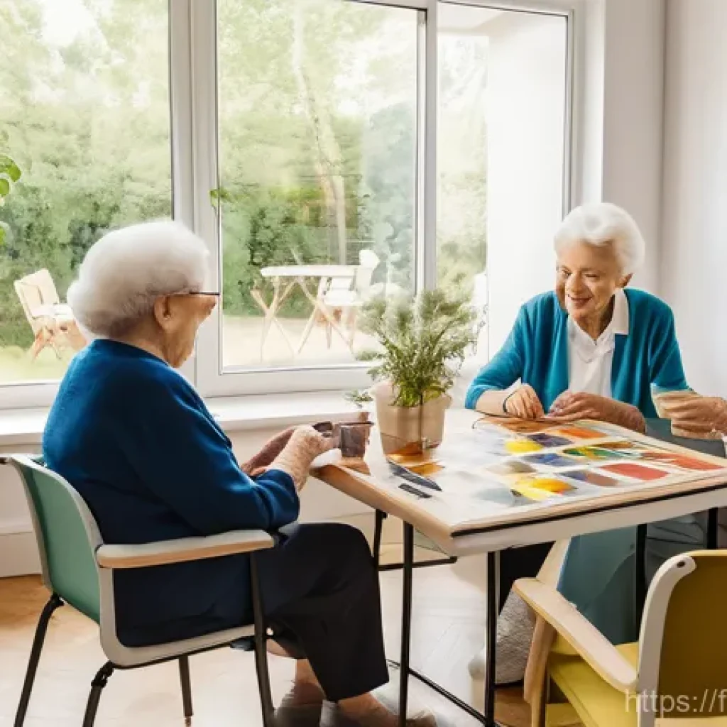 요양병원 비용 분류 - **Prompt: A serene and welcoming common living area in a modern French EHPAD (nursing home), bathed ...
