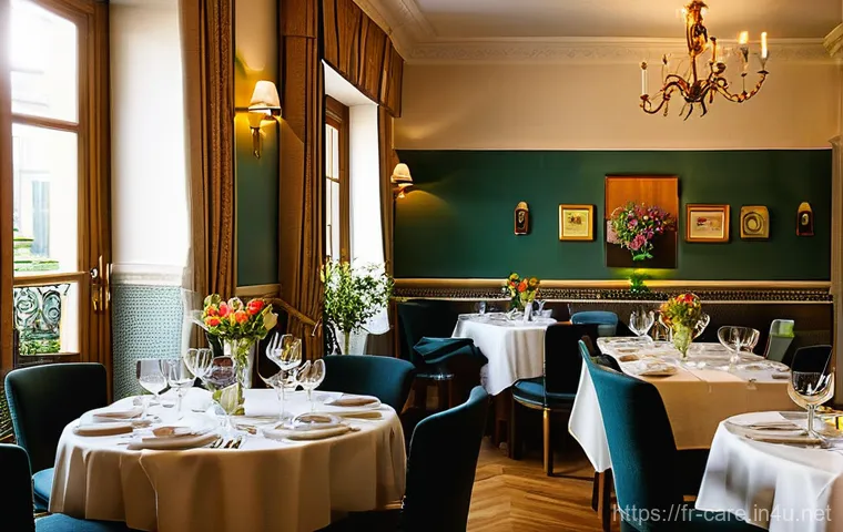 요양병원 환자 식단 관리 비법 - **Prompt:** A vibrant, high-end dining room in a modern French EHPAD (nursing home). The room is dec...