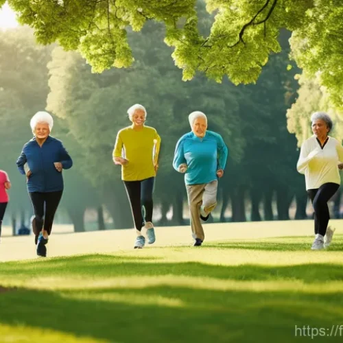 Home 21 노인성 질환 예방 요양 - **Prompt:** A vibrant group of diverse seniors, both men and women, engaging in a joyful, gentle out...