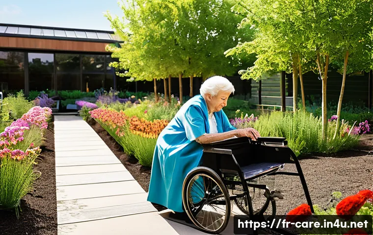 치매 요양병원 사례 비교 - **Prompt 1: A Serene Alzheimer's Unit Therapeutic Garden in France**
"A bright, secure, and soot...