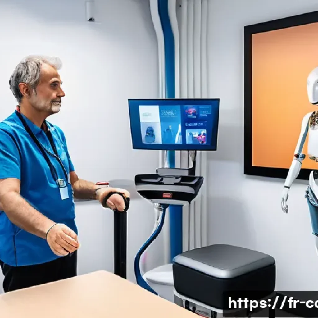 요양병원에서 재활 가능한 질환 - A modern multidisciplinary rehabilitation center in France, showing a middle-aged stroke patient wea...